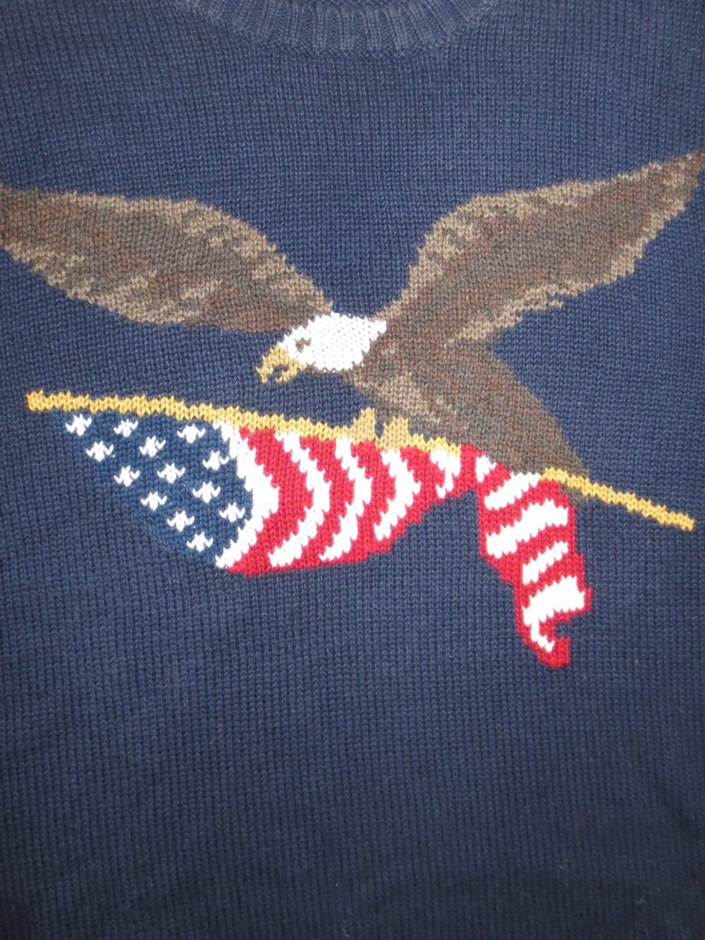 AMERICAN LIVING mens SWEATER blue EAGLE crewneck FLAG SIZE L - Picture 2 of 8